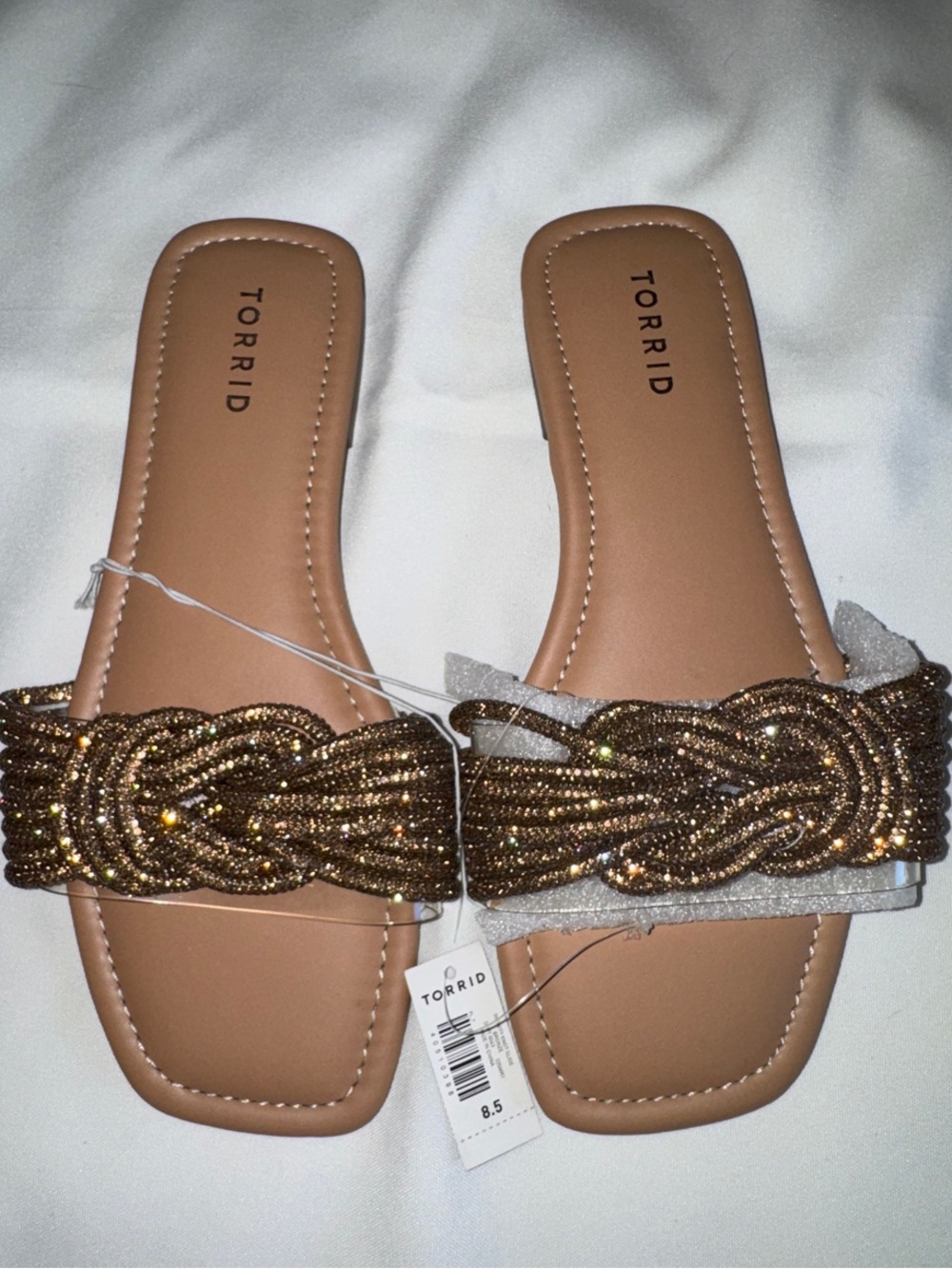 torrid bronze Braided Beaded Slide Sandals